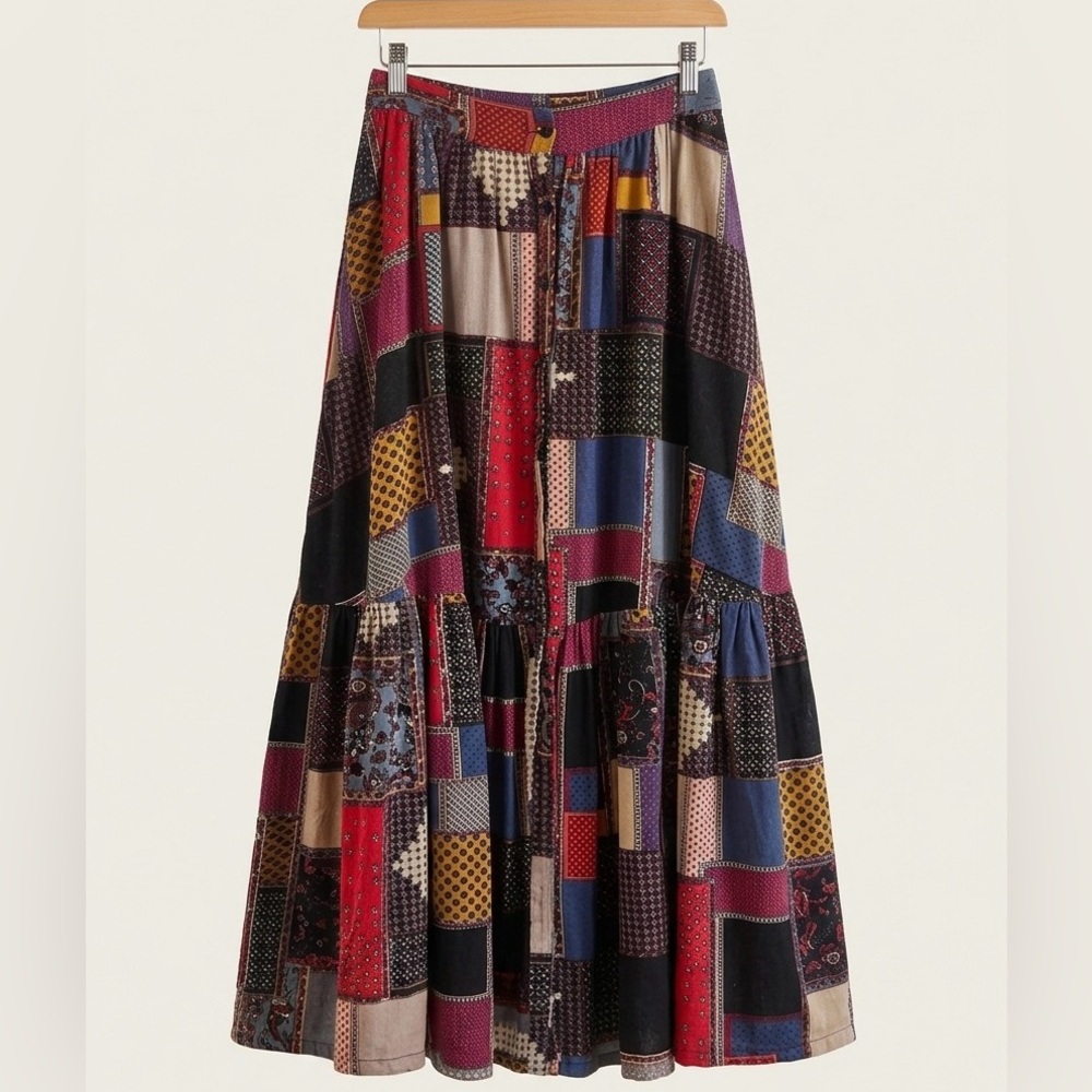 TOV Holy Patchwork Midi Skirt – Boho Patchwork Print | Pockets